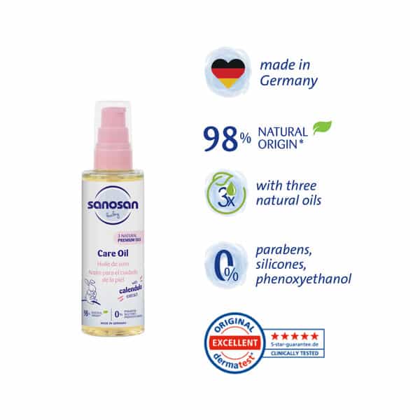 Sanosan Baby Care Oil | With Almond Oil Organic Olive Oil & Sunflower Seed Oil - 100Ml