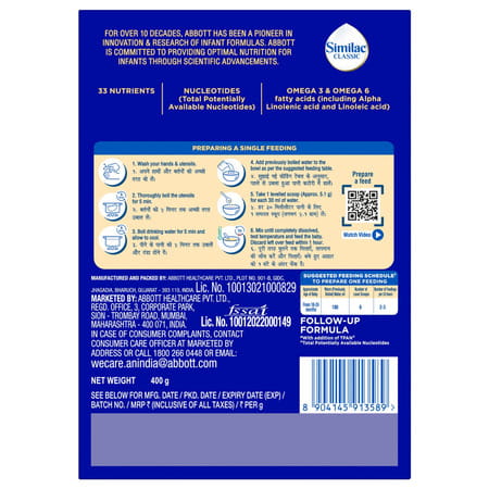 New Similac Classic Stage 4 Follow-Up Formula (From 18 - 24 Months) Refill Of 400 Gm