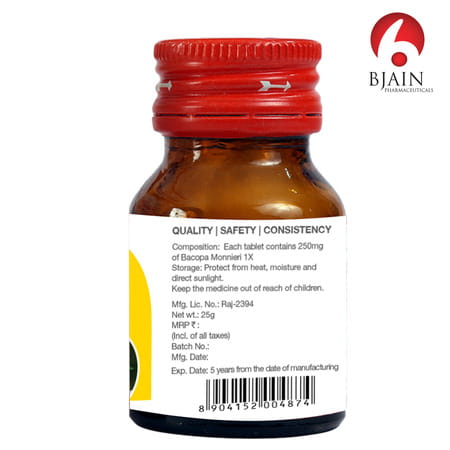 Bjain Bacopa Monnieri 1 X Tablet For Memory . Focus & Mental Wellness - 25Gm