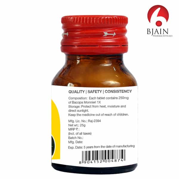 Bjain Bacopa Monnieri 1 X Tablet For Memory . Focus & Mental Wellness - 25Gm