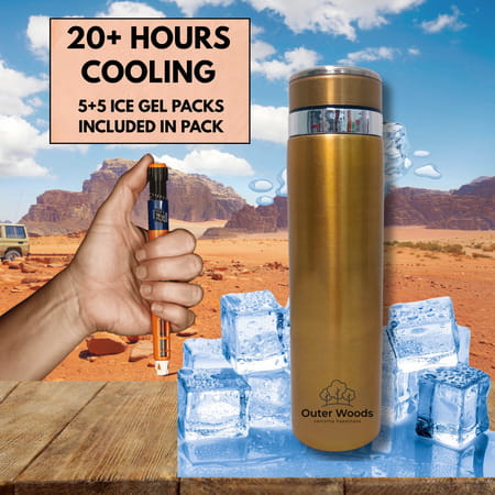 Outer Woods Insulin Cooler Bottle Case With 10 Mini Ice Gel Packs | 20+ Hrs Cooling | Large - Golden