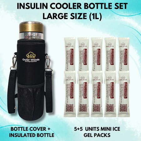 Outer Woods Insulin Cooler Bottle Case With 10 Mini Ice Gel Packs | 20+ Hrs Cooling | Large - Golden