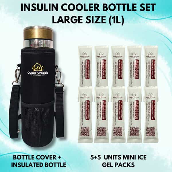 Outer Woods Insulin Cooler Bottle Case With 10 Mini Ice Gel Packs | 20+ Hrs Cooling | Large - Golden