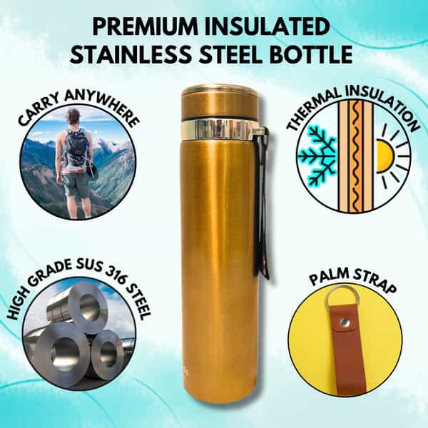 Outer Woods Insulin Cooler Bottle Case With 10 Mini Ice Gel Packs | 20+ Hrs Cooling | Large - Golden