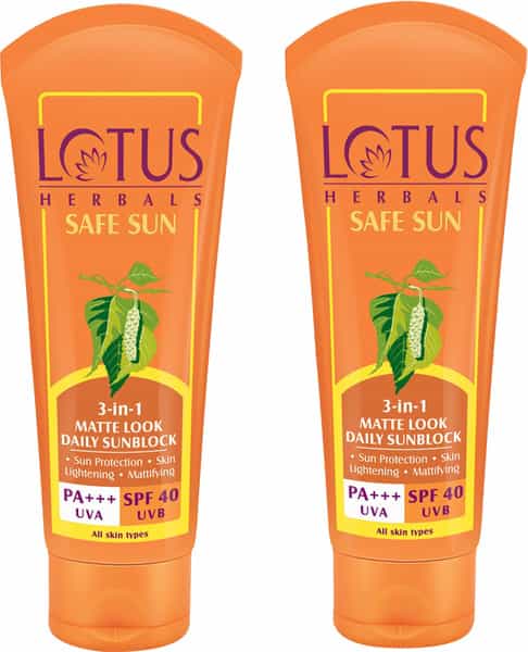 Lotus Herbals Safe Sun 3 In 1 Matte-Look Daily Sunblock Pa+++ Spf-40 100 Gm