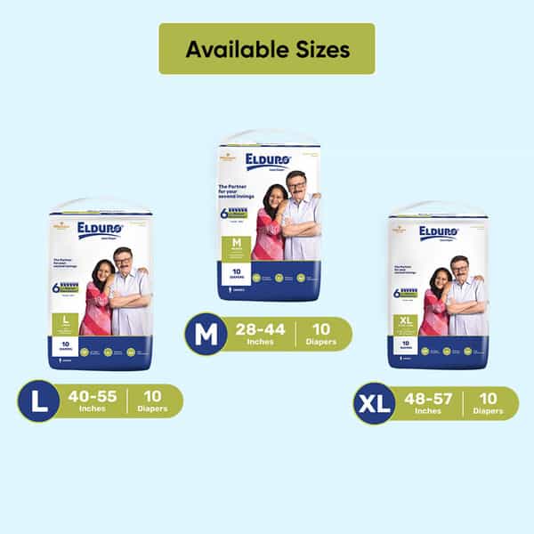 Elduro Unisex Adult Diaper With Diamond Core Technology And Wetness Indicator (X-Large | 10 Diaper)