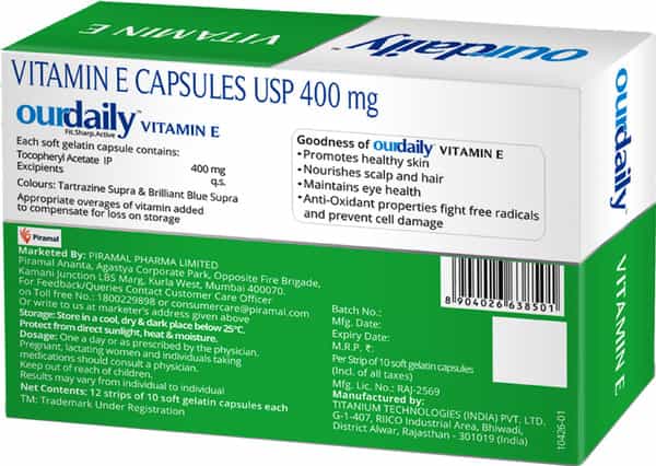 Ourdaily Vitamin E Strip Of 10 Capsules For Healthy Eye | Hair And Skin