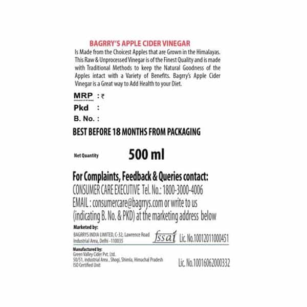 Bagrrys Apple Cider Vinegar - 500Ml