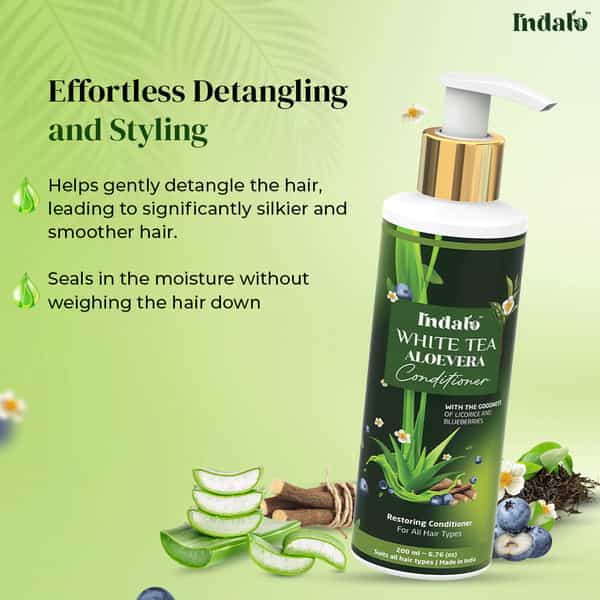 Indalo White Tea Aloe Vera Hair Growth Conditioner For Strengthening & Volumizing Oily Hair - 600Ml