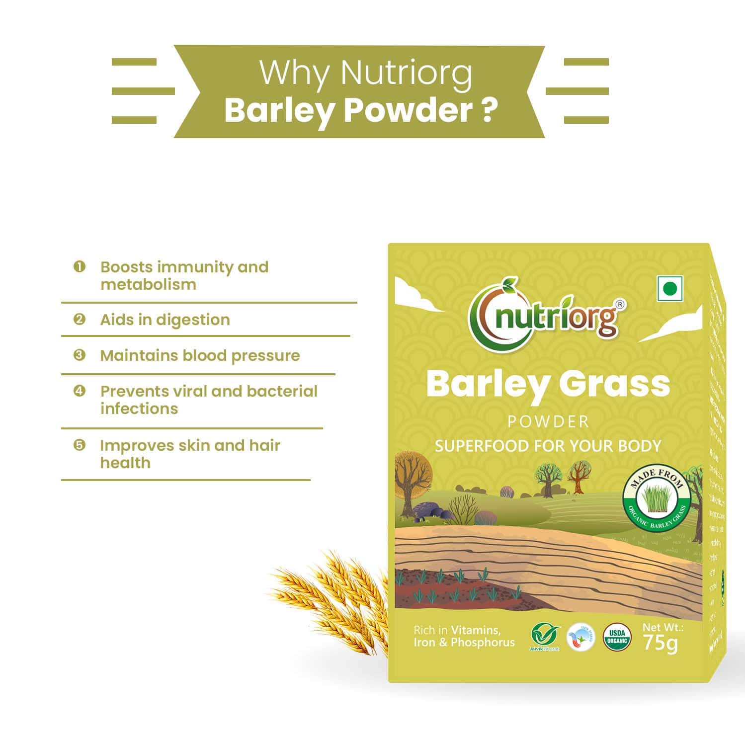Buy CERTIFIED ORGANIC BARLEY POWDER 75G Online & Get Upto 60