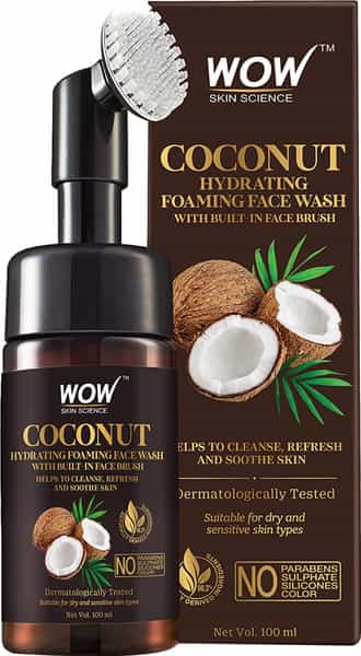 Wow Skin Science Coconut Hydrating Foaming Face Wash With Built-In Face Brush - 100 Ml