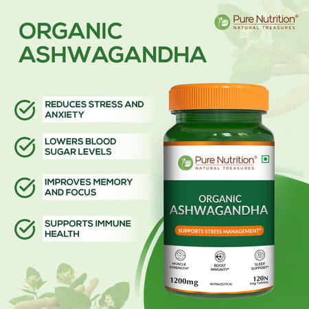 Pure Nutrition Organic Ashwagandha Supplement - 120 Tablets
