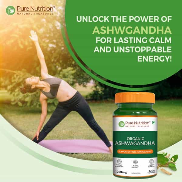 Pure Nutrition Organic Ashwagandha Supplement - 120 Tablets