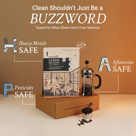 Truebasics Clean Whey Protein Powder Isolate & Concentrate Blend (Coffee 1kg) | 25g Protein