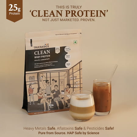 Truebasics Clean Whey Protein Powder Isolate & Concentrate Blend (Coffee 1kg) | 25g Protein