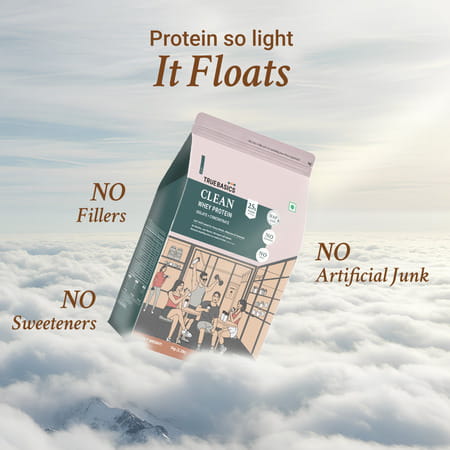 Truebasics Clean Whey Protein Powder Isolate & Concentrate Blend (Coffee 1kg) | 25g Protein