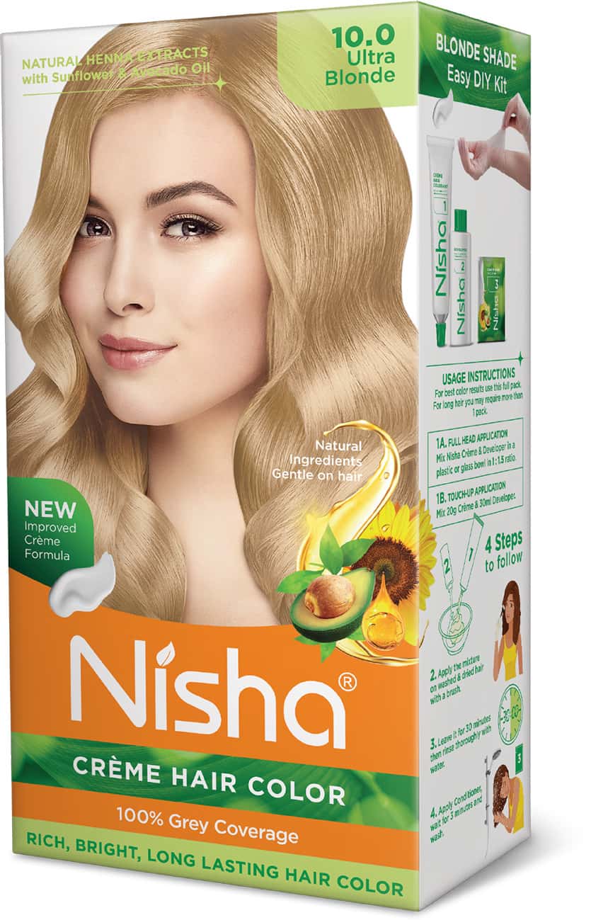 Nisha Creme Hair Color Ultra Blonde (60gm+90ml+18ml) Permanent Hair Colour | 100% Grey Coverage