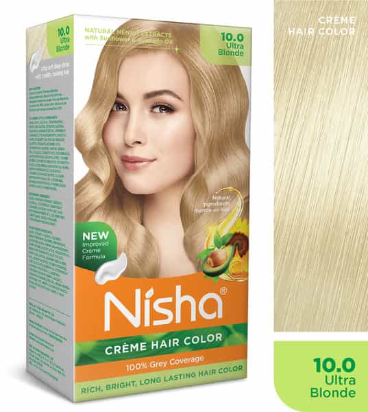 Nisha Creme Hair Color Ultra Blonde (60Gm+90Ml+18Ml) Permanent Hair Colour | 100% Grey Coverage