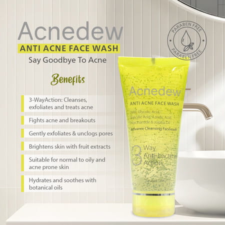 Acnedew Anti Acne Face Wash 3-Way Action Cleanser With Glycolic Acid | Normal To Oily Skin 100 Ml
