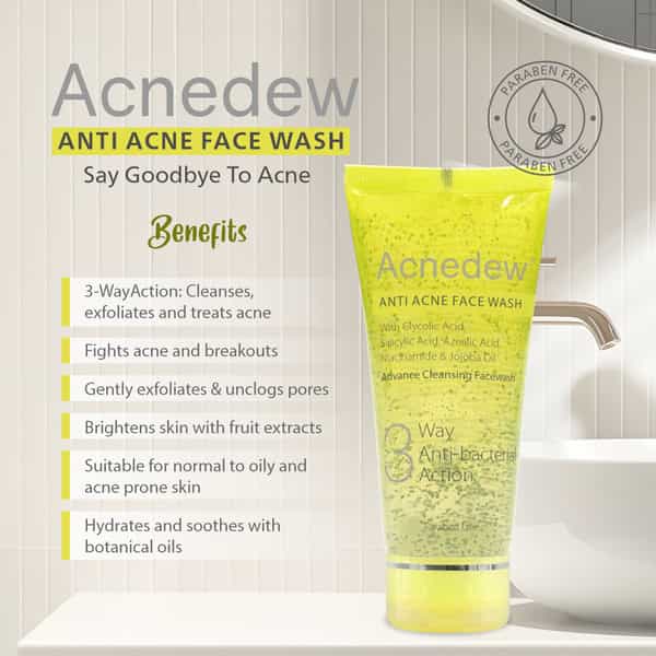 Acnedew Anti Acne Face Wash 3-Way Action Cleanser With Glycolic Acid | Normal To Oily Skin 100 Ml