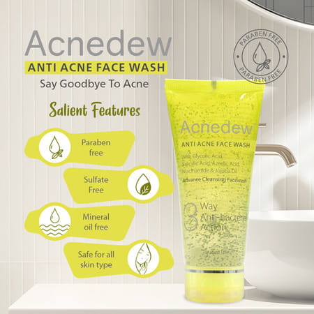 Acnedew Anti Acne Face Wash 3-Way Action Cleanser With Glycolic Acid | Normal To Oily Skin 100 Ml