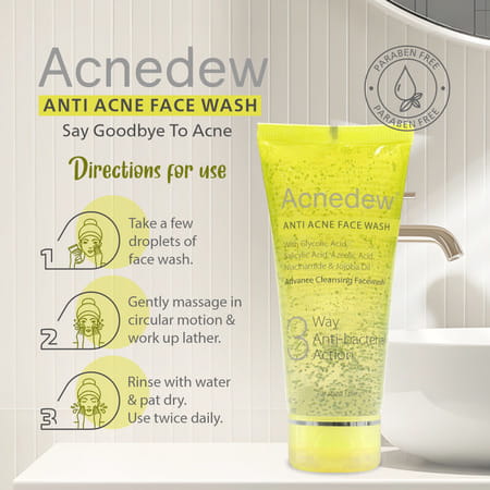 Acnedew Anti Acne Face Wash 3-Way Action Cleanser With Glycolic Acid | Normal To Oily Skin 100 Ml