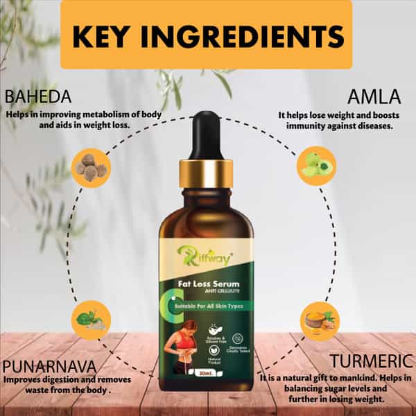 Riffway Fat Loss Serum|Slimmer Appearance, Stay On Track With Fat Loss Goals 100% Ayurvedic (4X30ml)