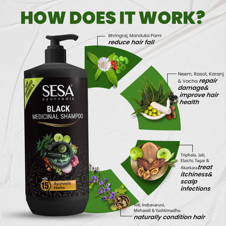 Sesa Ayurvedic Medicinal Shampoo Controls Hairfall With Herbs For Smooth & Shiny Hair 1000 Ml