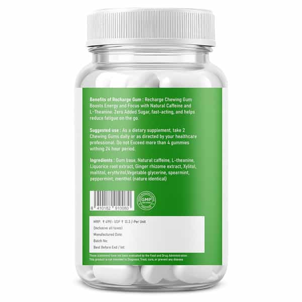Supplenex Neurogum & Brainfocus | Caffeine Energy Chewing Gum Sugar Free | 30 Gums