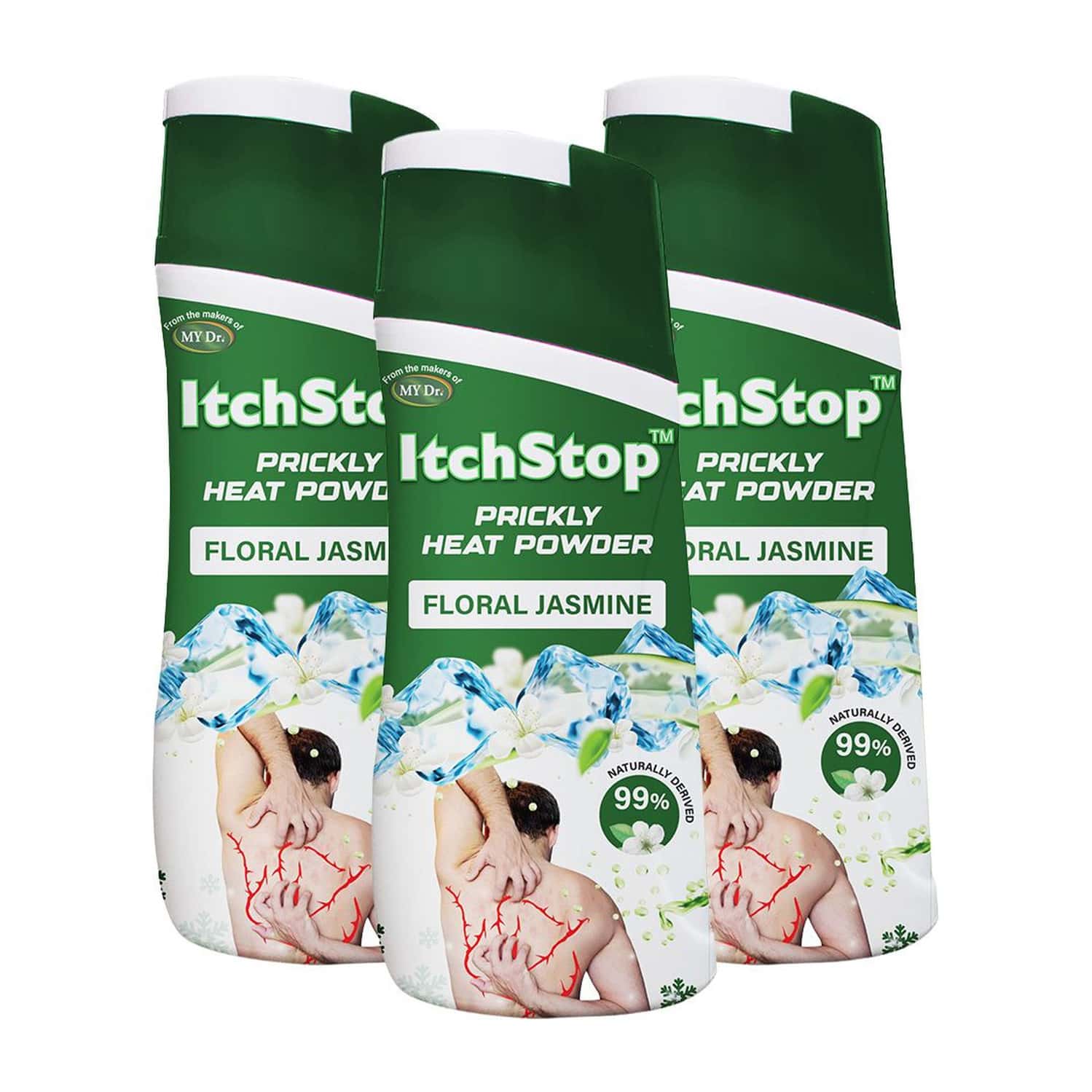 Itchstop Prickly Heat Powder Floral Jasmine For Rashes & Sunburn Relief 150g Pack Of 3