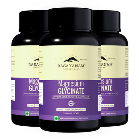 Rasayanam Magnesium Glycinate | High Absorption | Sleep | Relaxation & Recovery | 3 X 60 Tablets