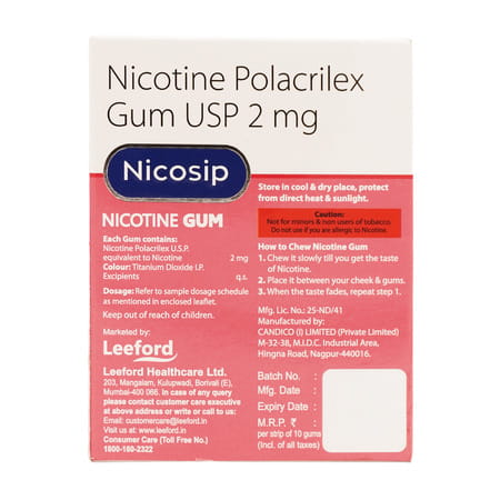 Nicosip 2 Mg Mint Sugar Free Chew Gum 10 No'S