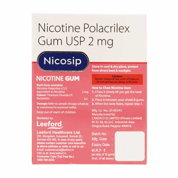 Nicosip 2 Mg Mint Sugar Free Chew Gum 10 No's