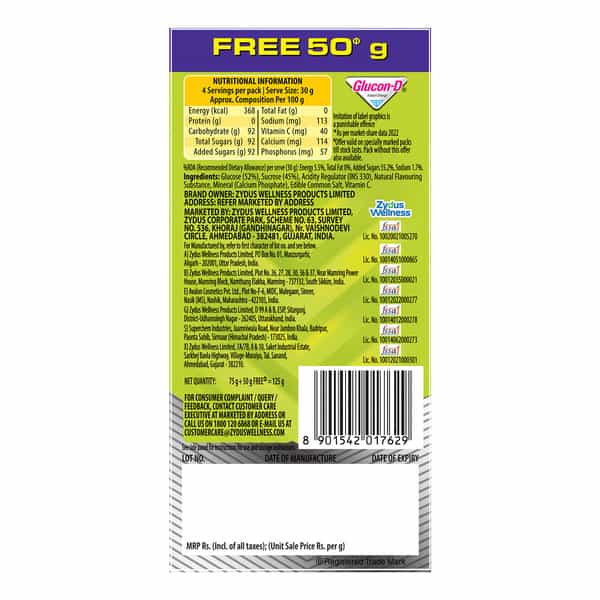 Glucon-D Nimbu Pani With 3 Benefits Of Energy | Recovery | And Immunity | 75 G ( Get 50 G Extra)