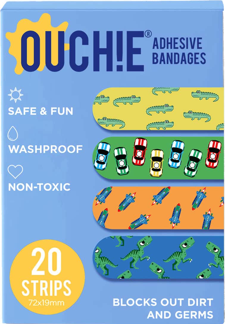 Ouchie Non-Toxic Printed Bandages - Blue - 20 Bandages