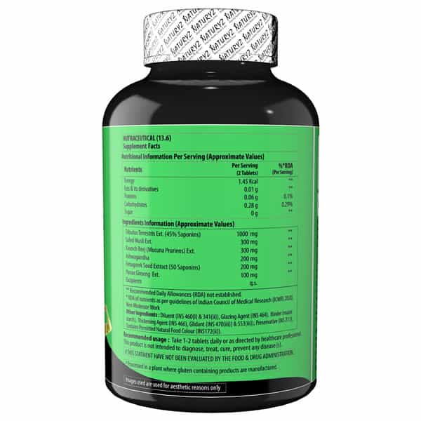 Naturyz Testo-6 Plant Based Supplement For Men With Tribulus, Safed Musli, Ashwagandha (90 Tablets)