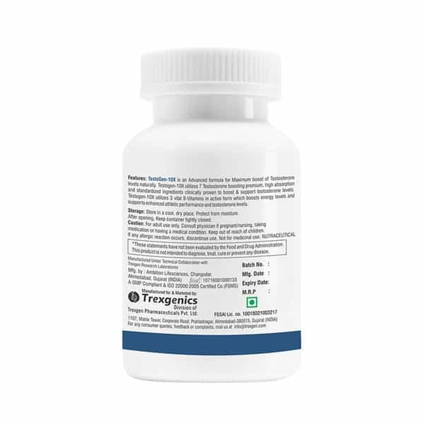 Trexgenics Testogen-10X Natural Testosterone Booster Veg Capsules - 60 Capsules