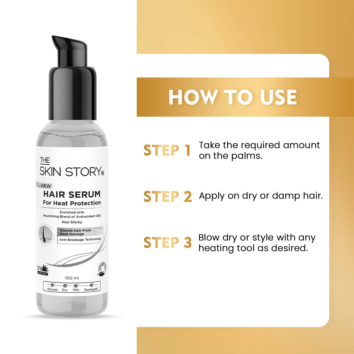 Buy THE SKIN STORY HEAT PROTECTION HAIR SERUM, 100ML Online & Get Upto