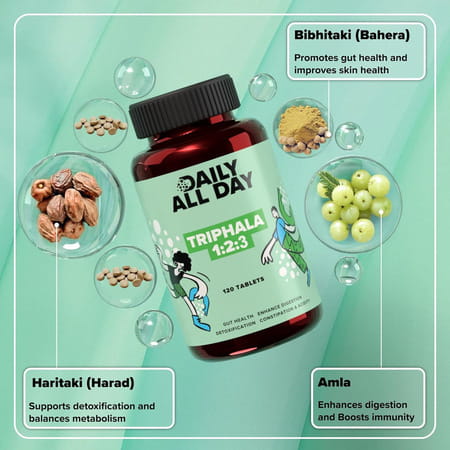 Daily All Day Triphala 1 2 3 Ratio For Constipation | Acidity & Gas Relief | 120 Tablets