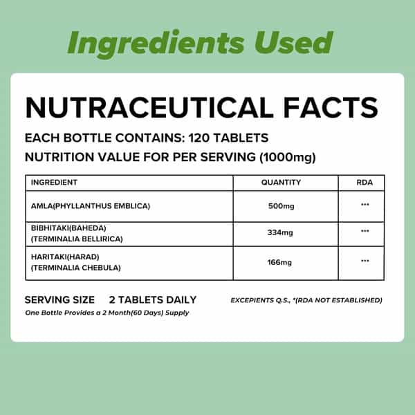 Daily All Day Triphala 1 2 3 Ratio For Constipation | Acidity & Gas Relief | 120 Tablets