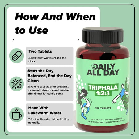 Daily All Day Triphala 1 2 3 Ratio For Constipation | Acidity & Gas Relief | 120 Tablets
