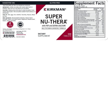 Super Nu-Thera With Extra P5p | 540 Tablets | Kirkman Labs