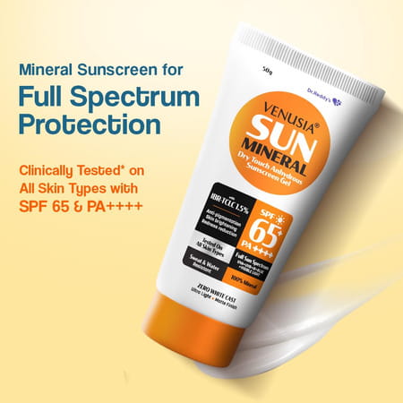 Venusia Sun Mineral Sunscreen Spf 65+ For All Skin Types 50 Gm