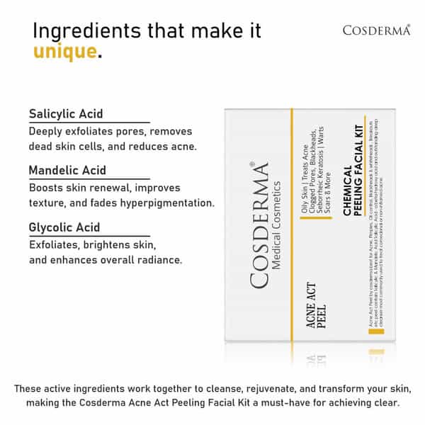 Cosderma Acne Act Peel Kit For Professional Oily Skin & Texture Care | Cosmetic Exfoliation Solution