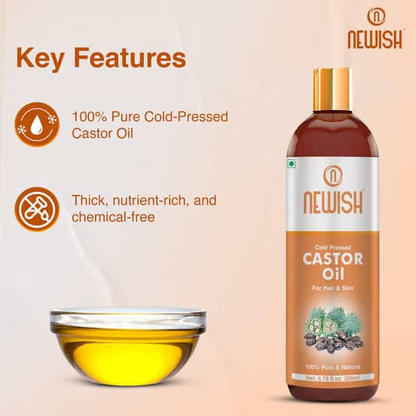 Newishcastor Oil For Hair Growth|100% Pure&Organic|For Dryskin Nailcare Eyelashes-200Ml (Pack Of 2)