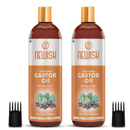 Newishcastor Oil For Hair Growth|100% Pure&Organic|For Dryskin Nailcare Eyelashes-200Ml (Pack Of 2)