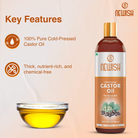 Newishcastor Oil For Hair Growth|100% Pure&Organic|For Dryskin Nailcare Eyelashes-200ml (Pack Of 2)