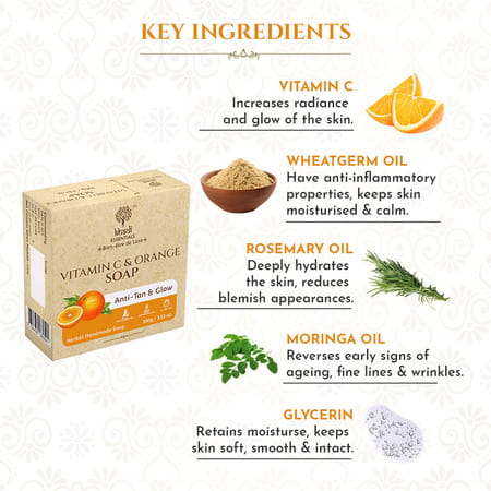Khadi Essentials Vitamin C & Orange Handmade Ayurvedic Soap Anti-Tan & Glow - 100Gm*Pack Of 3