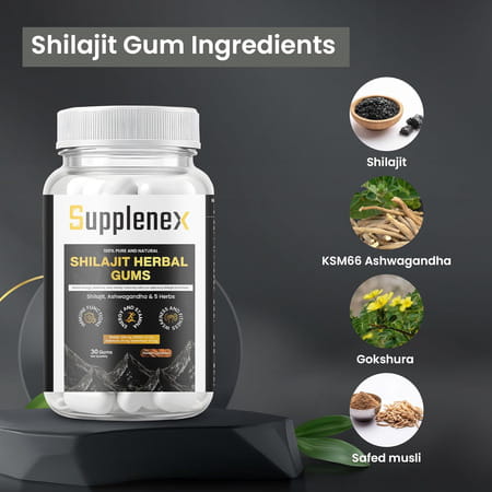 Supplenex Pure Himalayan Shilajit/Shilajeet Gummies With Fulvic Acid & Ksm 66 Ashwagandha | 30N