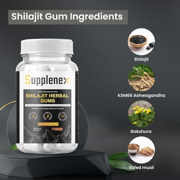 Supplenex Pure Himalayan Shilajit/Shilajeet Gummies With Fulvic Acid & Ksm 66 Ashwagandha | 30N